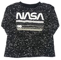Černé skvrnité triko s nápisem NASA