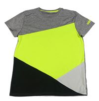Šedo-černo-bílo-neonově žluté sportovní tričko Yigga