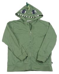 Khaki propínací mikina s kapucí - dino 