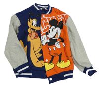 Šedo-tmavomodro-oranžová baseballová mikina s Mickeym a Plutem H&M