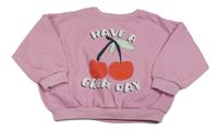Růžová oversize mikina s třešněmi zn. Matalan