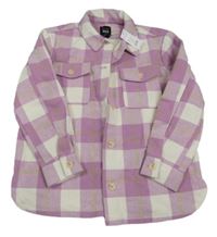 Nové - Lila-bílo-zelená kostkovaná flaušová košilová bunda New Look