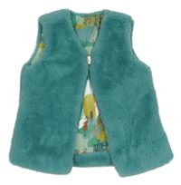 Tyrkysová kožešinová podšitá vesta 