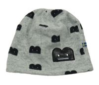 Šedo-černá fleecová čepice se smajlíky 