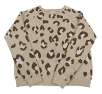 Béžovo-hnědo-bílý svetr s leopardím vzorem Primark