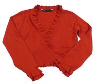 Červené svetrové zavinovací bolerko s volánky BHS