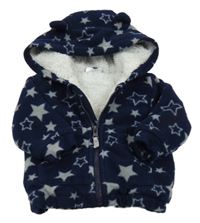 Tmavomodrá fleecová zateplená mikina s hvězdami a kapucí Ergee