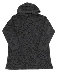 Tmavošedo-černá šatová mikina s leopardím vzorem a kapucí George