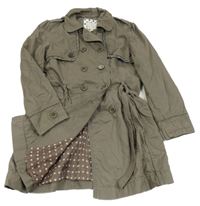 Hnědý plátěný podšitý kabát s páskem 