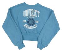 Světlemodrá crop mikina s nápisy 