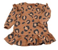 Cihlovo-šedé teplákové šaty s leopardím vzorem a kapucí F&F