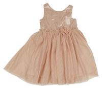 Růžové tylové slavnostní třpytivé šaty s 3D květem H&M