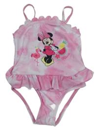 Světlerůžovo-bílé batikované jednodílné plavky s Minnie Disney