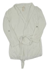 Smetanový perforovaný lehký cardigan s vázáním 