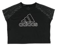 Černo-šedé sportovní crop tričko s logem Adidas