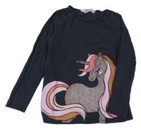 Antracitové triko s jednorožcem H&M