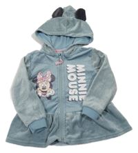 Modrá plyšová propínací mikina s Minnie a kapucí 