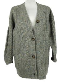 Dámský šedo-barevný melírovaný propínací vlněný oversized svetr M&S