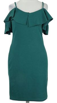 Dámské tmavozelené šaty s volnými rameny a volánkem MissGuided 