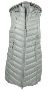 Dámská šedá šusťáková zateplená maxi vesta s kapucí Sure 