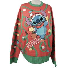 Pánský červeno-zelený vánoční svetr se Stitchem Disney 