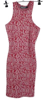 Dámské tmavorůžovo-růžové pletené šaty s nápisy Primark 