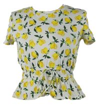 Dámské bílé crop peplum tričko s citróny Zara 