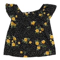 Černá puntíkatá crop halenka s kytičkami Primark