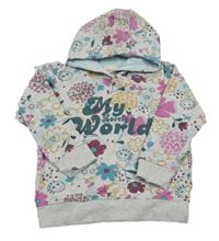 Světlešedá květinová mikina s nápisem a kapucí zn. kids