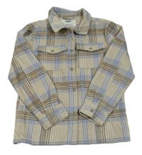 Béžovo-hnědo-modrá kostkovaná flanelová košilová bunda Yigga