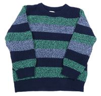 Modro-zelený pruhovaný melírovaný svetr F&F