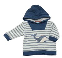 Bílo-modrá pruhovaná mikina s velrybou a kapucí Obaibi