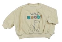 Smetanová sametová oversize mikina s medvědy a nápisem smile