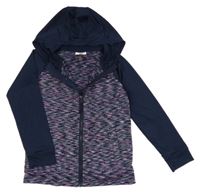 Tmavomodro-barevná melírovaná sportovní propínací mikina s kapucí Topolino