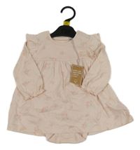 Nové - Světlerůžové květinové bavlněné šaty se všitým body Mothercare