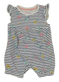 Bílo-tmavomodrý pruhovaný overal s kytičkami F&F