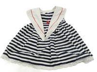 Tmavomodro-bílé pruhované bavlněné šaty 