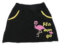 Černo-žlutá tepláková sukně s plameňákem 