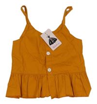 Nové - okrový top s knoflíčky a volány 