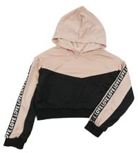 Růžovo-černá crop mikina s kapucí Shein