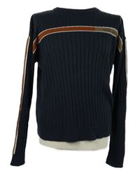 Pánský tmavomodrý žebrovaný svetr s pruhy 