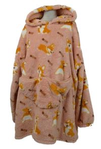 Dámská světlerůžová chlupatá oversized mikina s liškami a kapucí 