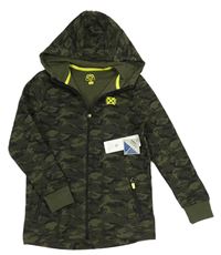 Khaki-černá vzorovaná propínací mikina s kapucí zn. F&F