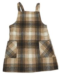 Světle-tmavohnědé kostkvané vlněné šaty Primark