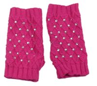 Neonově růžové pletené návleky s kamínky 