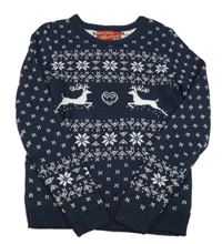 Tmavomodrý svetr s vánočním motivem 