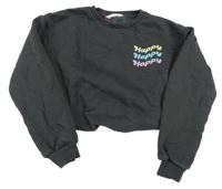 Tmavošedá crop mikina s nápisy Matalan