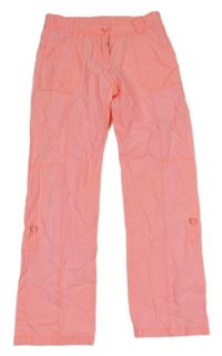Neonově růžové plátěné roll-up kalhoty 
