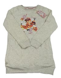 Nové- Šedo-bílé melírované teplákové šaty s potiskem pocopiano