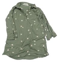 Khaki košilové šaty s ptáčky H&M